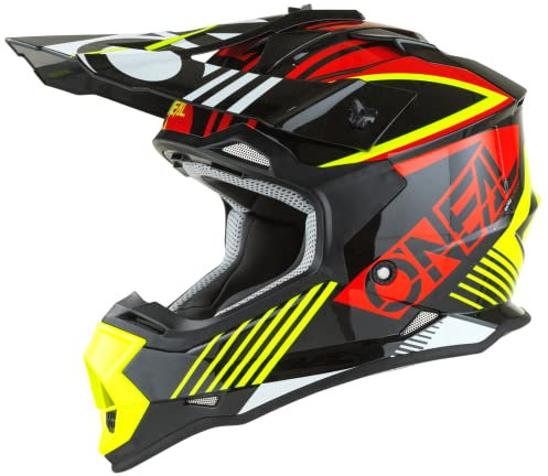 O'NEAL | Motocross-Helm | MX Enduro | ABS-Schale, , Lüftungsöffnungen für optimale Belüftung & Kühlung | 2SRS Helmet Rush V.22 | Erwachsene | Rot Neon-Gelb | Größe L