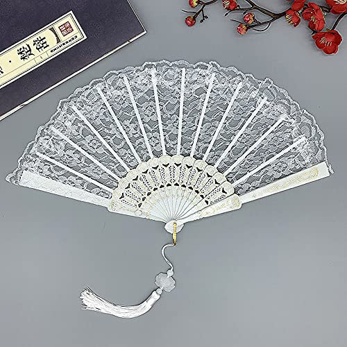 Handfächer Spitze,Fächer Hochzeit,Vintage FaltbHandfächer Spanische Viktorianischen Faltfächer für Abkühlung im Sommer,Hochzeiten,Geburttag,Party,Halloween Karneval,Fasching,Tanzen Hand Fan,Weiß