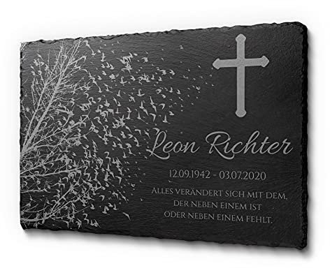 CHRISCK design Schiefertafel für den Garten oder Innen- & Aussenbereich | Gedenktafel aus Schiefer mit Gravur | Gedenkstein 100% frei gestaltbar mit schönen Motiven