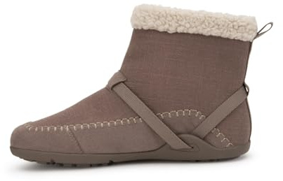 Xero Shoes Ashland Women’s Fall Boots, Vegan Casual Boots with a Soft Hemp Upper and a Cozy Faux Shearling Collar - Dark Taupe, Size 8.5