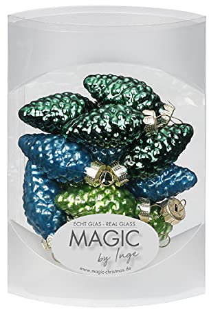 Christbaumschmuck Zapfen Glas 4.5cm x 12 Stück Mini Weihnachtskugeln Mix grün - Brilliant Nightfall