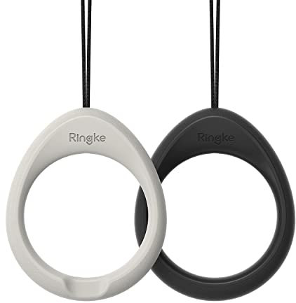 Ringke Finger Ring Strap [2 Pack], Rutschfest Haltbarer Silikon Fingerschlaufe Band Anhänger Kette für Universelle Handyhülle - Black & Light Gray