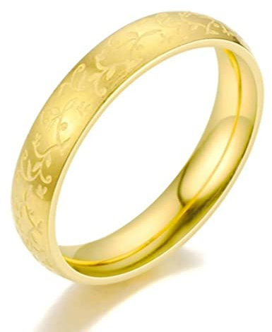 Ayoiow Paarringe für Sie und Ihn, Partnerringe Set Edelstahl 4mm Vintage Blumenmuster Ring Größe 57 (18.1), Gold