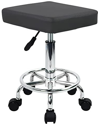 WKWKER Square Rolling Salon Hocker Drehbar Verstellbarer Schönheitshocker Sitzstuhl für Küche Labor SPA Home Office Massagehocker (grau)