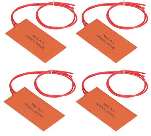 ciciglow Silicone Heater Pad, 4PCS Flexible Heating Mat 12V 15W Pail Heater, 120-150℃ Bucket Heater for Pipe Valve Instrument Tank, 50 X 100mm