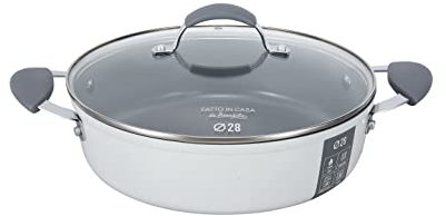 Fatto in Casa da Benedetta Tegame Antiaderente diametro 28 cm in Alluminio 100% riciclabile con Coperchio in Vetro – Adatto anche per Induzione, Non contiene Metalli pesanti (Colore Grigio)