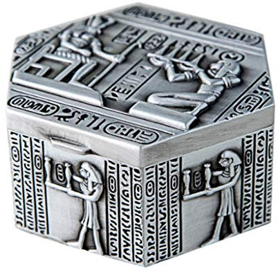 BOLOKA Schmuckkästen Vintage Schmuckschatulle Klassische Sechseckige Design Treasure Organizer Metall Geschenkbox Alte Ägyptische Pharao Schmuck Fall Schmuckdose