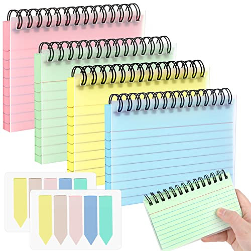 Linierte Karteikarte, Tikplus 200 Stücke Karteikarten Lernkarten, Spirale Notizblock mit Transparenter Abdeckung, Flashcards Lernzettel für Schulsachen, Lernen zubehör, Vokabelkarten, Treffen