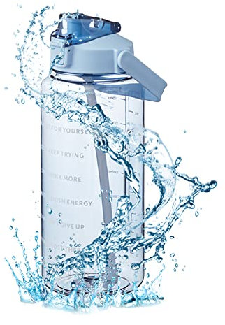 TWSOUL 2 Liter Sport Trinkflasche, Plastikflasche für Outdoorsport, BPA-frei, Auslaufsicher,Motivierende Wasserflasche mit Zeitmarkierung, für Camping Freien, Outdoor, Yoga, Gym, Schule (Blau)