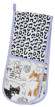Ulster Weavers Feisty Cats Doppel-Ofenhandschuhe (88 x 18 cm), 100% Baumwolle, Katzenmotiv und Leopardenmuster, hitzebeständig, waschbar, Leopardenmuster, Küchenzubehör, Geschenk für Katzenliebhaber