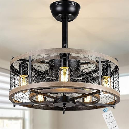 Deckenventilator mit Beleuchtung Vintage Industrial Leise Ventilator Deckenleuchte mit Fernbedienung E27 Retro Käfig Ventilator Pendelleuchte für Schlafzimmer Wohnzimmer Esszimmer Küche Lüfter Licht