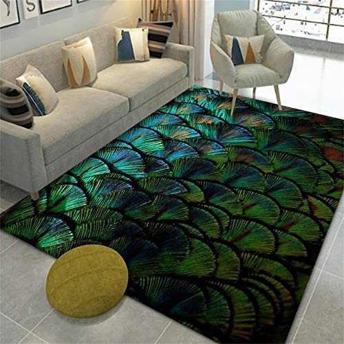 RUGMRZ Area Rug Balkon Outdoor Teppich Moderne Teppiche Grünes fächerförmiges Print-Design für Erwachsene Schlafzimmer Boden rutsch fest Weicher 140X200cm