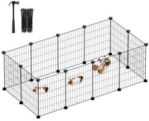 SONGMICS Pet Playpen, Small Animal Cage, Pet Fence with Cable Ties, DIY Metal Enclosure for Guinea Pigs, Hamsters, Rabbits, Hedgehogs, Black ULPI001B01
