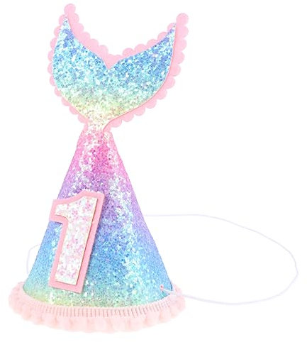 Toyvian 1. Geburtstag Glitzer Stirnband Glitzergeburtstag Geburtstagshut Mädchenmütze Marmaid Hut Meerjungfrau-hut Prinzessin Geburtstag Partyhüte Eine Tiara Kind Partyhut Konisch