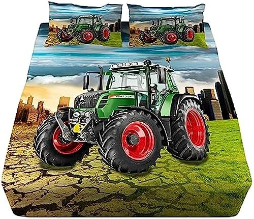 Auto Spannbettlaken 90x200cm Kinder Jungen Spannbetttuch Zugmaschine Karikatur,matratzenschoner Jugendliche LKW Traktor, Bettlaken (A,90 x 200 cm)
