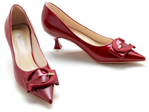 C.Paravano Damen Pumps Rot 40 EU Kitten Heel Spitz Schuhe Geschlossene Zehe Leder
