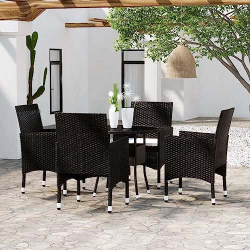 Homgoday 5-TLG. Sitzgruppe Gartenmöbel Set Garten Essgruppe Gartengarnitur Sitzgarnitur Gartenset Gartentisch Stuhl Garten Terrasse Poly Rattan Schwarz