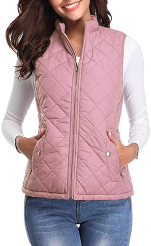 shownicer Manteaux sans Manche Femme Gilet Ultra Chaud Veste Hiver Doudoune sans Manche Manteau Blouson Zippée Hiver pour Femme A Rose S