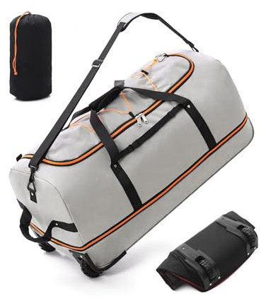 Vomgomfom 32 110L Erweiterbar 140L Reisetasche mit 2-Inline-Rädern, Faltbare Extra Große Sporttasche mit Multi-Griffe, Grau