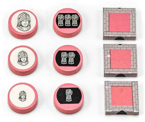 Waldfelsen® Hozfiguren: 6 Ritter und 3 Stadtmauern inkl. Aufkleber geeignet für Die Siedler (Farbe: Rose)