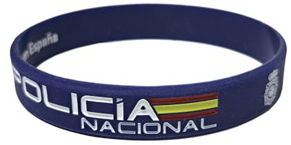 Tiendas LGP - Pulsera de Goma de Silicona con diseño de Policía Nacional con Escudo y Bandera de España, Azul.