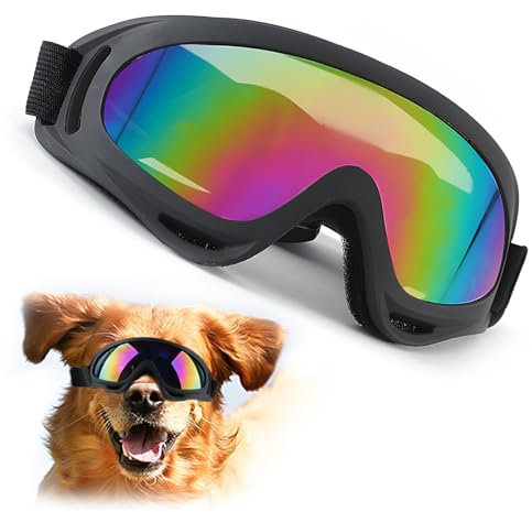 Hundebrille Einstellbar, badaren Haustier Sonnenbrille, Sonnenbrille Hunde UV Schutzbrille, Hundeschutzbrille, Sonnenbrille für Hunde Mittel/Groß (Schwarzer Rahmen,Farbigen Gläsern)