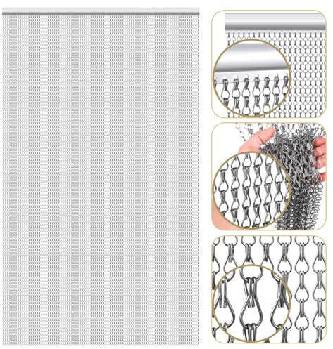 Gradleen Cadena Mosquitera Gris 90 * 210cm Aluminio Metal Mosquitera Cortina para Control de Insectos Voladores,Mantiene Fuera Insectos,Moscas,Avispas,Mosquitera de Doble Gancho