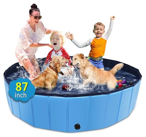 CACSPS Piscine Pliable surdimensionnée en Plastique Dur Portable pour Chiens, Chats et Enfants, Animaux domestiques, Chiot - 220 x 30 cm - Bleu