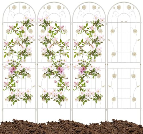 HOMASIS 4 Pezzi di Graticcio per Piante Rampicanti in Metallo, Pannelli Decorativi per Recinzione da Giardino, Graticcio per Piante Rampicanti per Colture di Viti, 50 x 180 cm (Bianco)