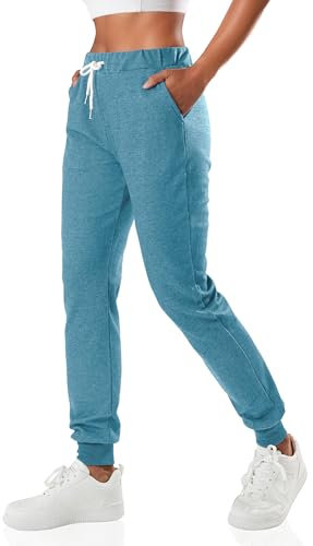 GIVON Damen-Jogginghose, 9/10-Länge, schmale Passform, leichte Sweathose mit Taschen, für Yoga, Fitnessstudio, Workout, Sweatpants, Dca303-sky blue, Groß