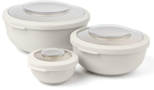 Amuse Tylla Saladier Set 3 Pièces 200ml, 1000ml, 2000ml | Boîte de Rangement avec Couvercle pour Meal Prep & Snacks | Boîte Alimentaire en Plastique Sans BPA | Compatible Lave-vaisselle | Oat