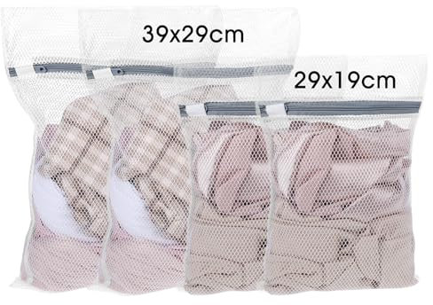 AOZUO 4 Stück Wäschesack mit Wabenmuster,Wäschenetz aus Netzgewebe,Wäschenetze Wiederverwendbar Waschbeutel mit Reißverschluss Reise Aufbewahrungstasche für Waschmaschine Kleidung Unterwäsche Trockner