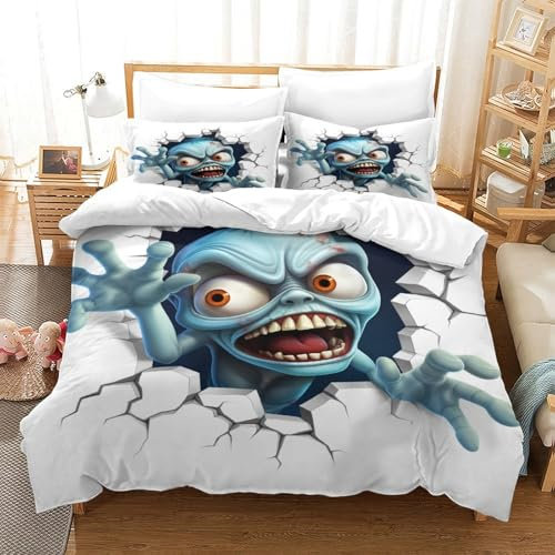 VUDBELAFC Terroristisches Monster Bettbezug Bettwäsche-Sets Kinderbettwäsche Reißverschluss Mit Kissenbezug Betten Set Für Jugendliche Kinder Schlafzimmer Single(140x200cm)