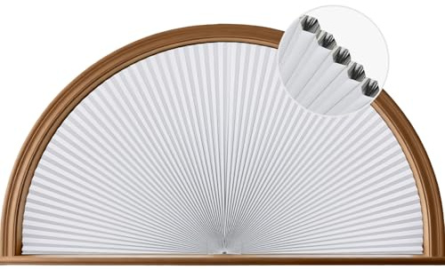 Grandekor Persianas celulares opacas de media luna para ventana, sin cordón, sin taladro, media luna, para oscurecer la habitación, fácil de instalar, 24 x 48 pulgadas, color blanco