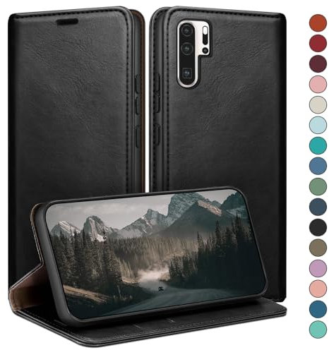 HUOUH für Huawei P30 Pro Hülle mit RFID Schutzhülle aus Lederhülle Handyhülle,Kartenfach Leder ständer Handy hülle,360 Grad Schutz Cover für Huawei P30 Pro Klapphülle Wallet Case Schwarz