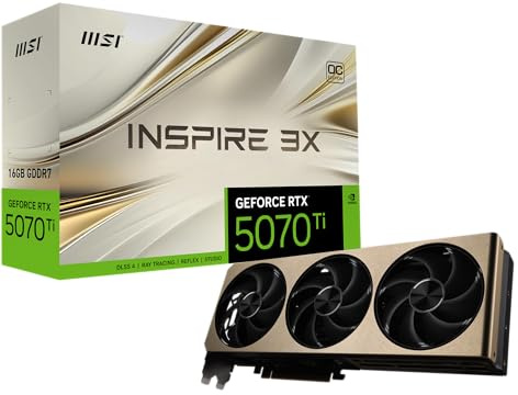 MSI Gaming RTX 5070 Ti 16G Inspire 3X OC Plus Scheda grafica (16GB GDDR7, 256-bit, Extreme Clock TBD MHz, DisplayPort x 3 2.1a, HDMI 2.1b, architettura NVIDIA Blackwell)