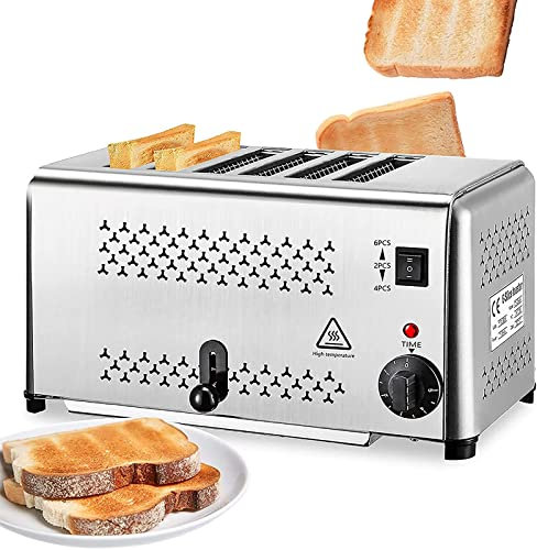 Commercial Toaster 3240W Brushed Stainless Steel - Extra Wide Slots, Removable Crumb Tray - Perfect for Various Bread Types - 6 Slice Toaster
