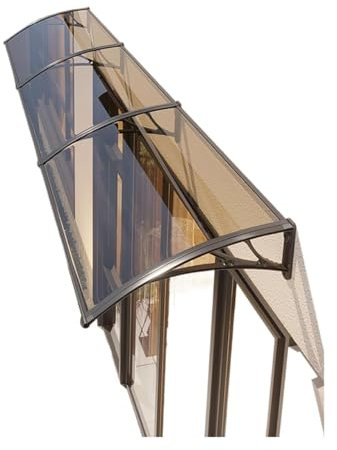 Pensilina for porta d'ingresso, tenda da sole antipioggia for esterni, tenda da sole antipioggia marrone, copertura in policarbonato + staffa in acciaio di plastica, protezione UV, forte capacità di c