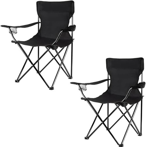 TIENDA EURASIA - Silla Playa Plegable o Camping con Funda de Transporte | Pack 2 Ud | Estructura de Acero Resistente | Asiento de Lona Impermeable | Negro | Medidas 50x50x80 cm