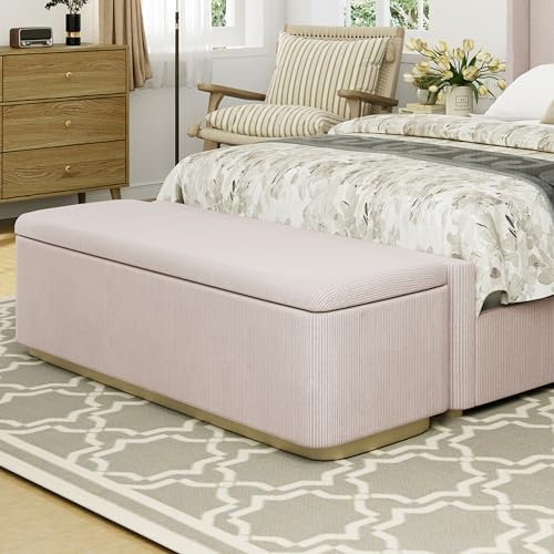 HDMOZUYT 59,1 Cord gepolsterte Ottoman-Bank mit Stauraum, Wohnzimmer-Schlafzimmer-Dekor, 130L Stauraum