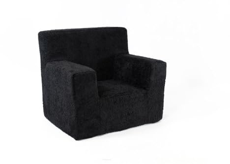 FORTISLINE Kindersessel Mini aus Teddy-Stoff 51 x 33 x 47 cm - weicher Kinderzimmer Sessel mit Schaumstofffüllung, abnehmbarem Bezug, Oeko-TEX, hergestellt in der EU, Schwarz