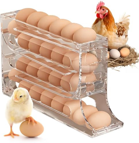 Organizador Nevera, Hueveras Para Frigorifico de 4 Pisos con Capacidad para 30 Huevos, Organizador Frigorifico, Cesta bandeja ahorradora de espacio para la cocina (transparente)