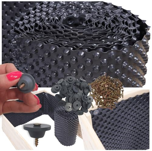 Noppenfolie für Hochbeete, Noppenbahn mit Montageset, Hochbeetfolie, Schutzfolie, Drainagefolie, Noppenmembran, Dichtungsbahn, Isolierfolie, Abdichtung, Schutz für Holzkonstruktionen, ABM. 35x750 cm