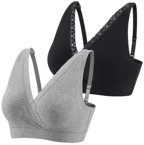 HIHOSSI Reggiseno in Pizzo Regolabile in Cotone - Reggiseno Premaman per Allattamento, Giorno e Notte