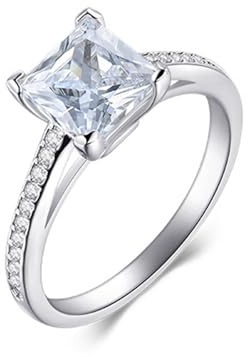Ringe Sterling Silber 925, Ehering Damen Gravur Hochzeit ring Solitär Zirkonia Elegant Freundschaftsringe Frauen Größe 54 (17.2)