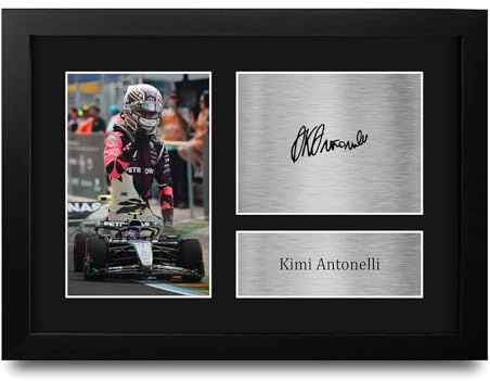 HWC Trading Kimi Antonelli Mercedes Geschenke Gedrucktes Signiertes Autogramm Foto für Fromula 1 und Motorrennen Fans - A4 Gerahmt