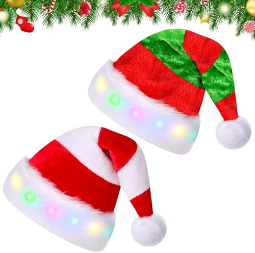 Giugio 2 Stück Weihnachtsmütze, Plüsch Nikolausmütze mit Doppeltem Samt, Nikolausmütze Plüsch, Plüschs Weihnachten Partyhut LED, für Weihnachts Weihnachtsfeiern Geschenk für Frauen, Männer