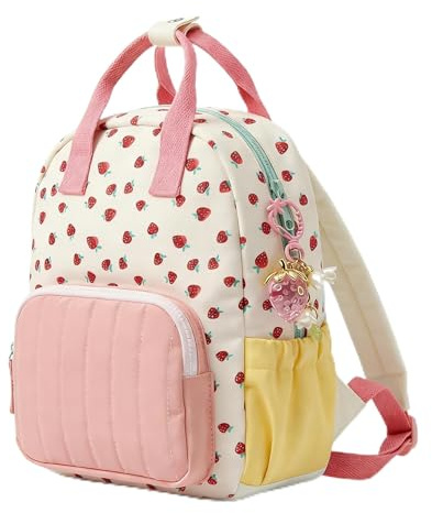 Vninkul Kinderrucksack Mädchen Rucksack Klein Kindergartenrucksack Rosa Erdbeere Design Vorschule Kleinkind Schulrucksack Reisetasche Tagesrucksack mit Erdbeeranhänger für 3-6 Jahre Mädchen
