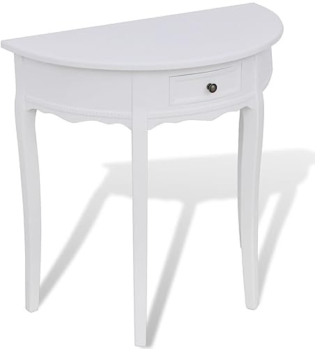 Holamys Console avec tiroir semi-circulaire laqué blanc en MDF et bois de pin 80 x 40 x 78 cm pour salon, couloir, table d'appoint