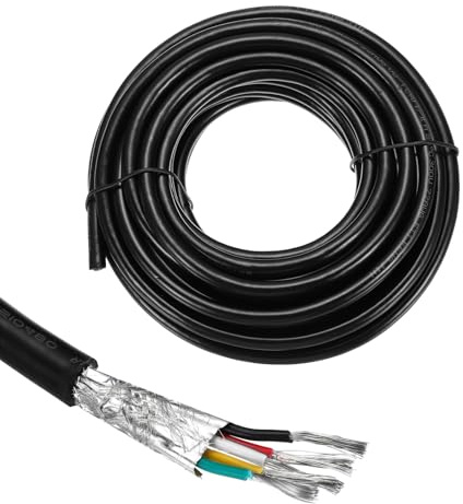 QUARKZMAN Cavo Schermato UL2464 22AWG 7.6m 25 Ft Filo Elettrico CNC In PVC | 300V 5 Conduttori, 1 Pezzo, Per Elettrodomestici Cablaggio Automobilistico, Con Doppia Schermatura